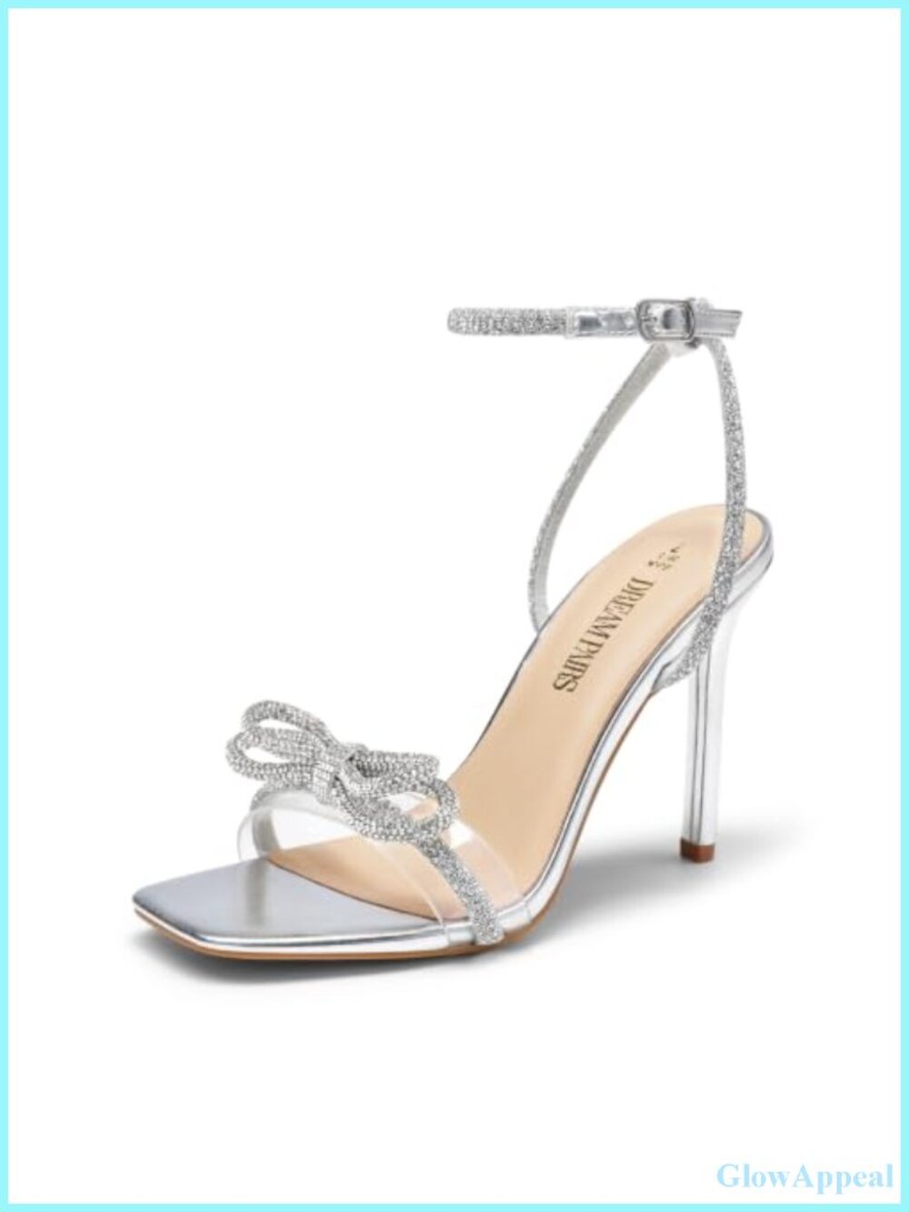 Rhinestone Bow Slingback Stiletto Heels Square Toe Formal Sandals